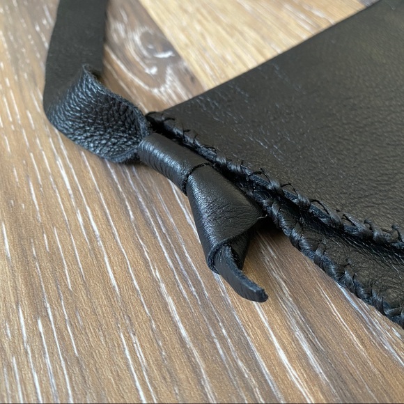 LEATHER Crossbody Sling Hand Made Black Purse Bag - Picture 7 of 7